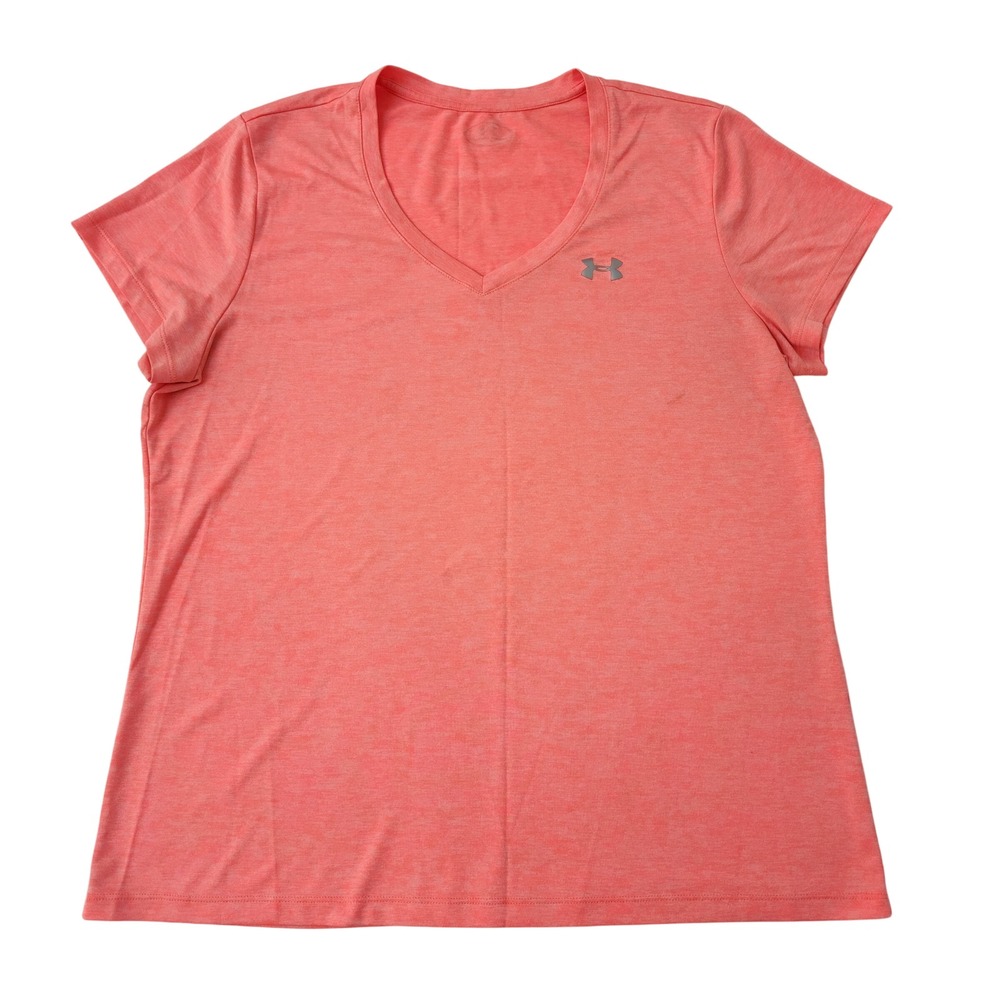 Under Amour Women's Tech Twist V-Neck T-Shirt Coral Pink Heather XL
